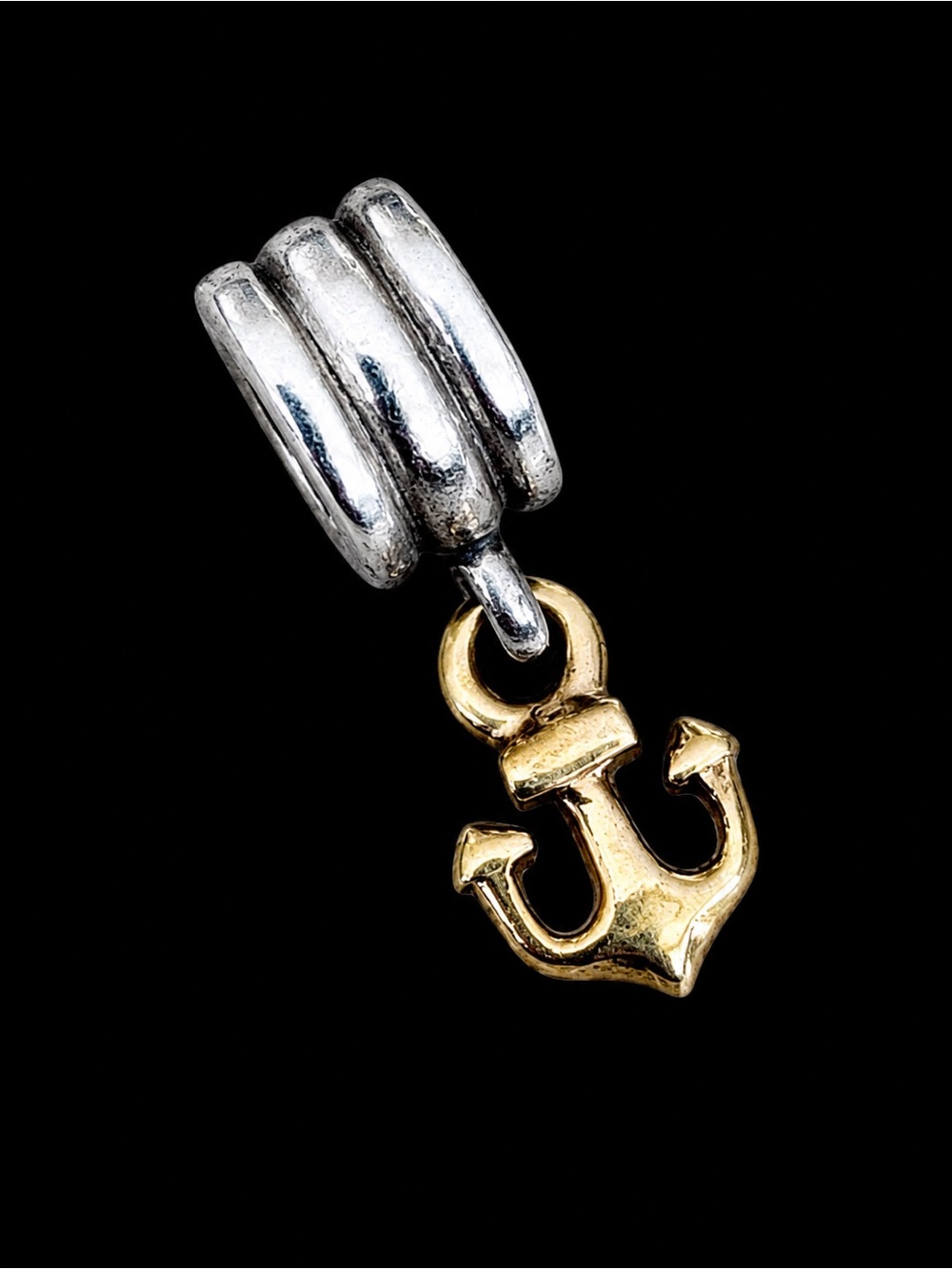 Authentic Pandora Sterling Silver & 14K Gold Anchor Dangle Charm